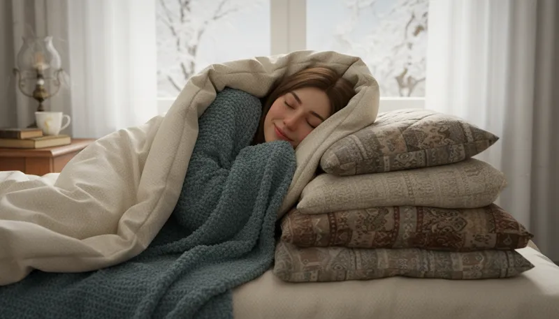 Illustration of under the covers: Beneath the blankets in bed.
