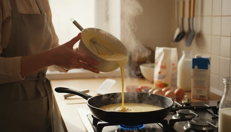 Illustration of batter: a mixture for cooking, usually flour and liquid