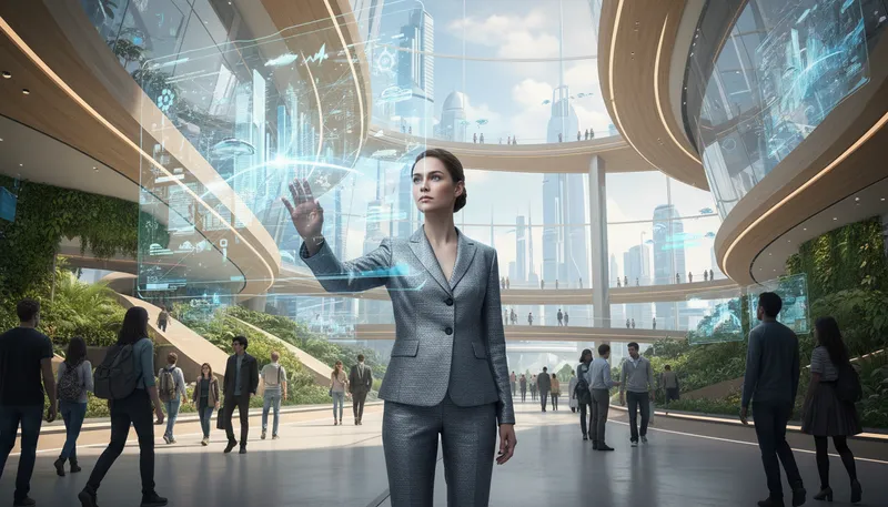 Illustration of futurist: A person who studies future trends and possibilities.
