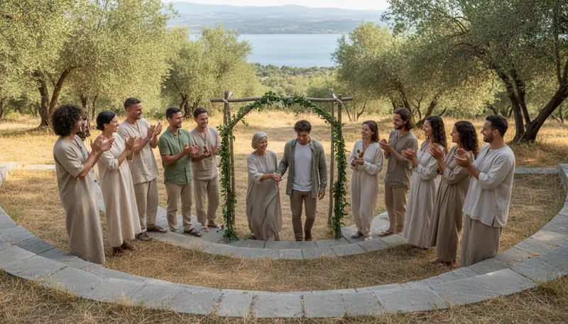 Illustration of initiation: ceremony marking admission into a group