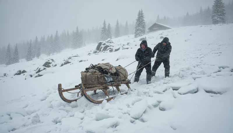 Illustration of rough sledding: Difficult or challenging circumstances.