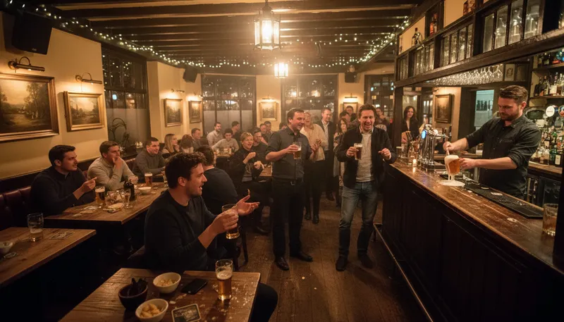 Illustration of pub: A place serving drinks and food to customers.