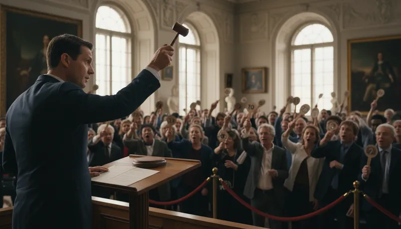 Illustration of auctioneer: A person who conducts an auction.