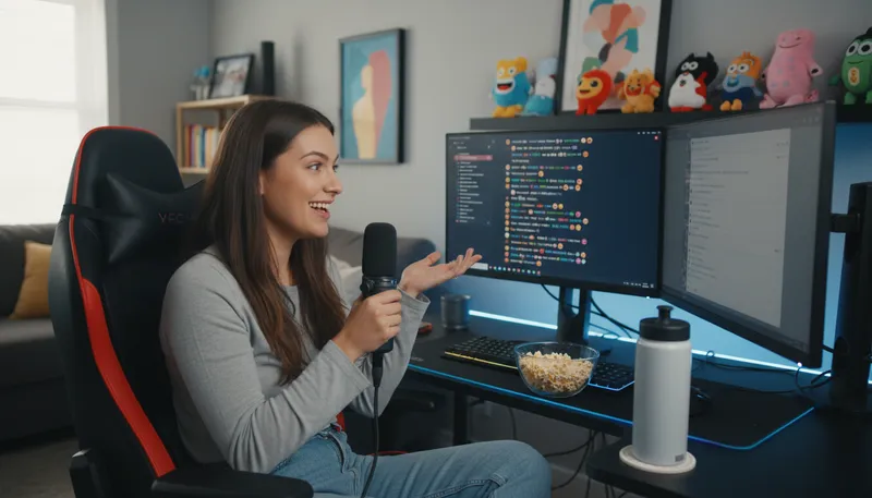 Illustration of streamer: A person who broadcasts live video online.