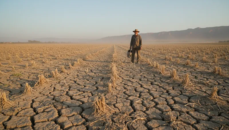 Illustration of drought: A long period of little or no rain.
