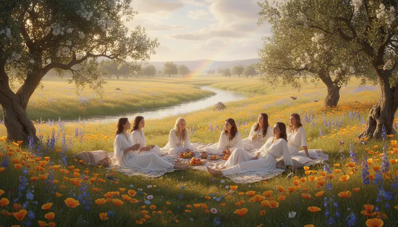 Illustration of elysium: A place of perfect happiness in mythology.