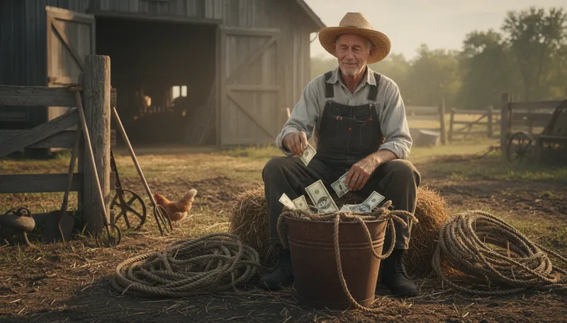 Illustration of money for old rope: Easy money for very little effort.