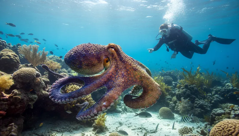 Illustration of octopus: A sea creature with eight arms.