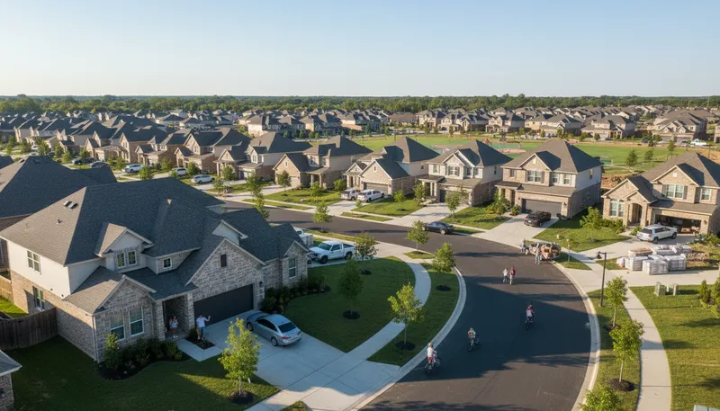 Illustration of subdivision: A section of land divided into smaller lots.