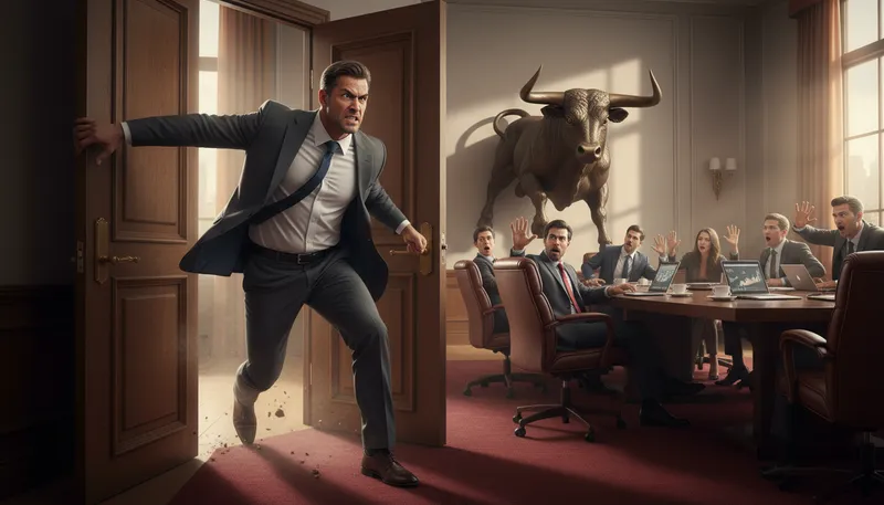 Illustration of like a bull at a gate: Acting with urgency and impatience.