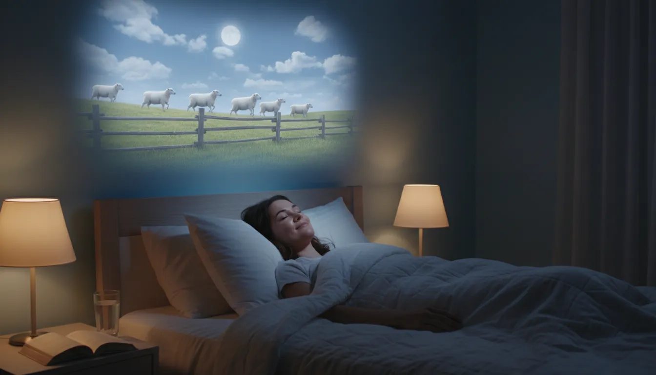 count sheep 的插圖：Try to fall asleep by imagining sheep.