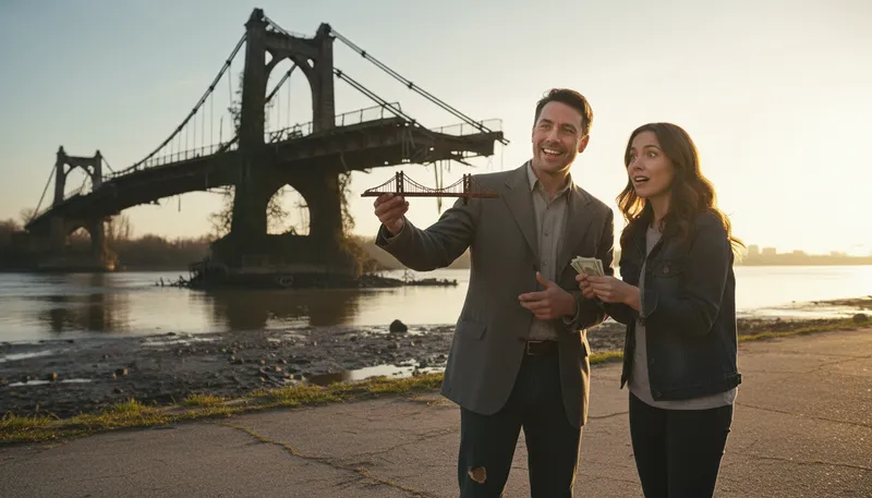 Illustration of i have a bridge to sell you: indicate something is unbelievable or a scam