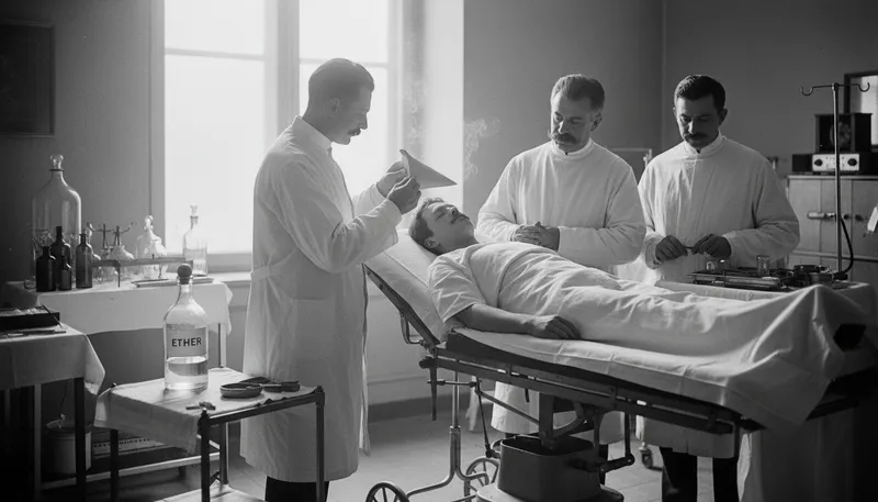 Illustration of ether: historical anesthetic used in surgery