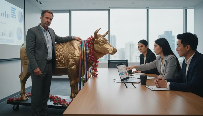 Illustration of sacred cow: something considered immune from criticism