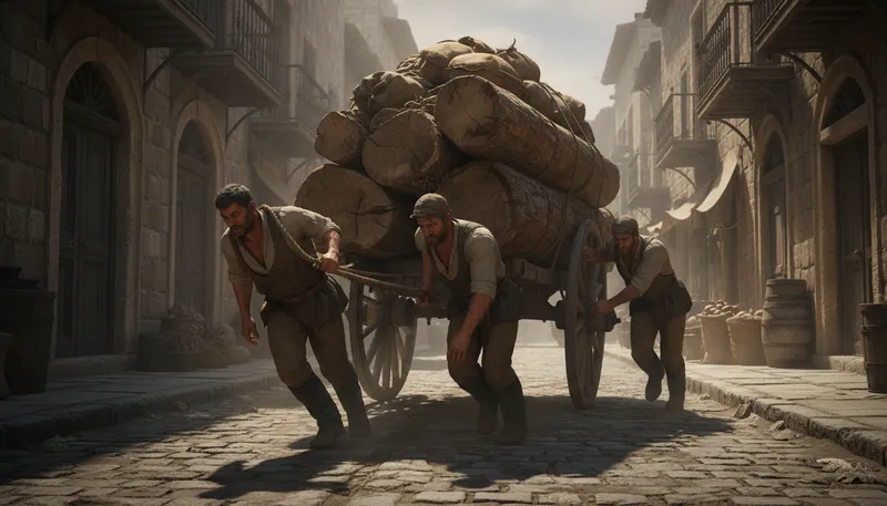 Illustration of carters: A surname or name for workers transporting goods.