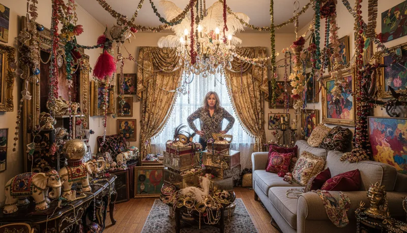 Illustration of gaudy: Excessively showy or bright; tacky.
