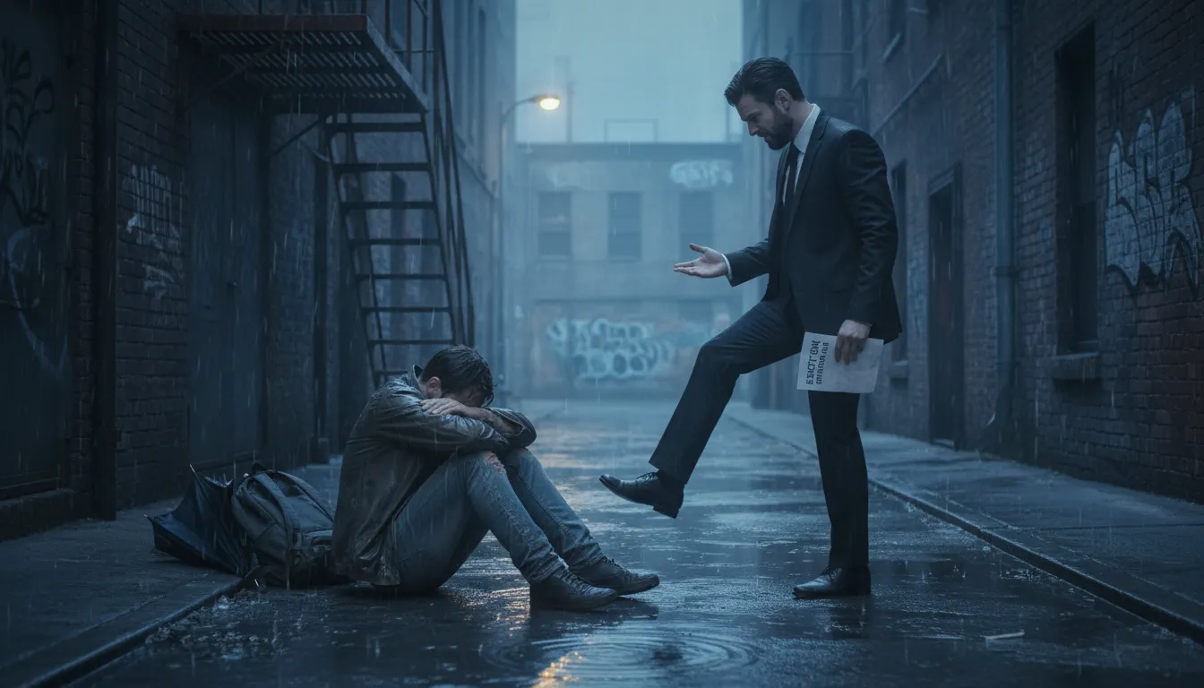 kick someone when they are down 的插圖：hurt someone who is already in trouble