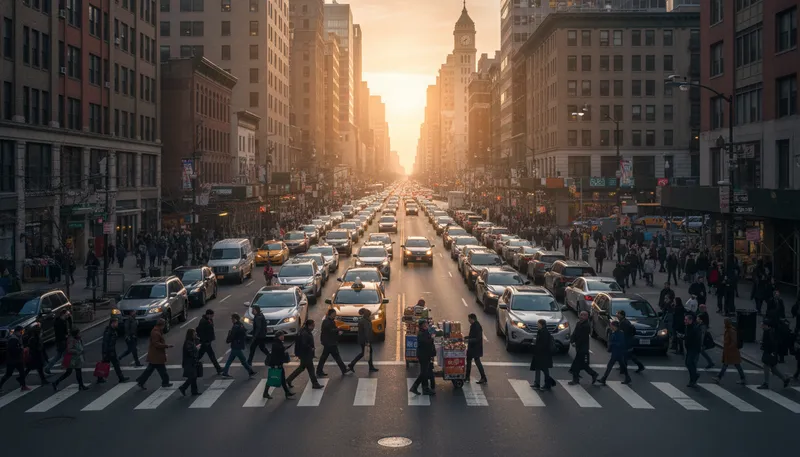 Illustration of bustle: Busy activity or movement.