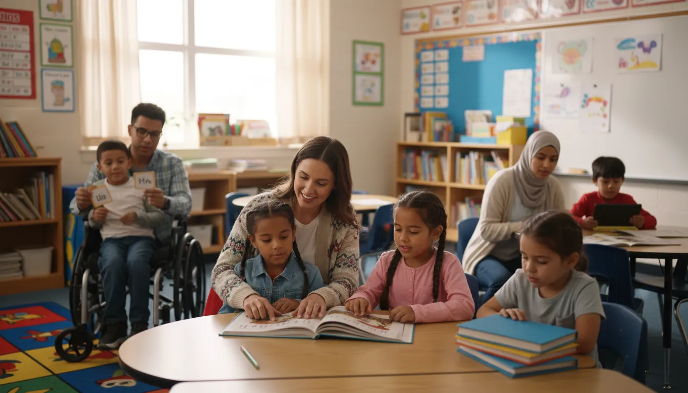 Illustrazione di paras: workers who assist teachers in a classroom