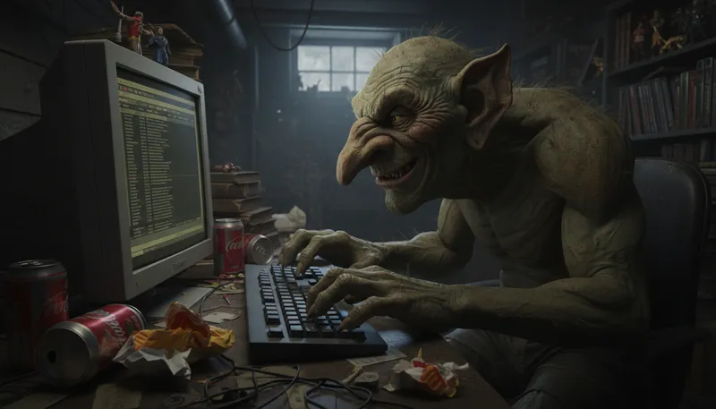 Illustration of troll: a mythical creature or an online provoker