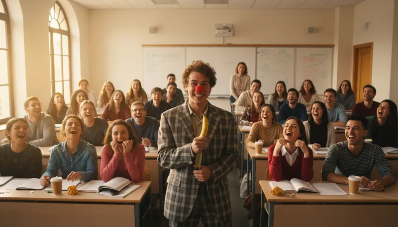 Illustration of class clown: a person who entertains in class.