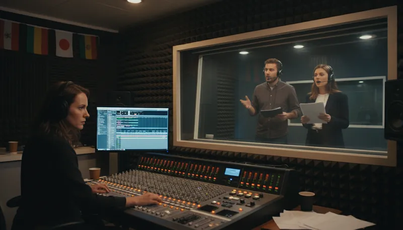 Illustration of dub: to add sound to a film or video