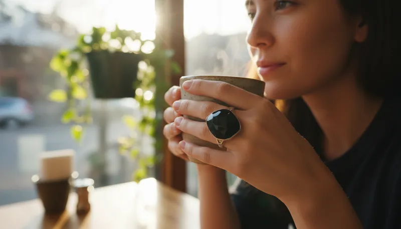 Illustration of onyx: a black gemstone often used in jewelry.