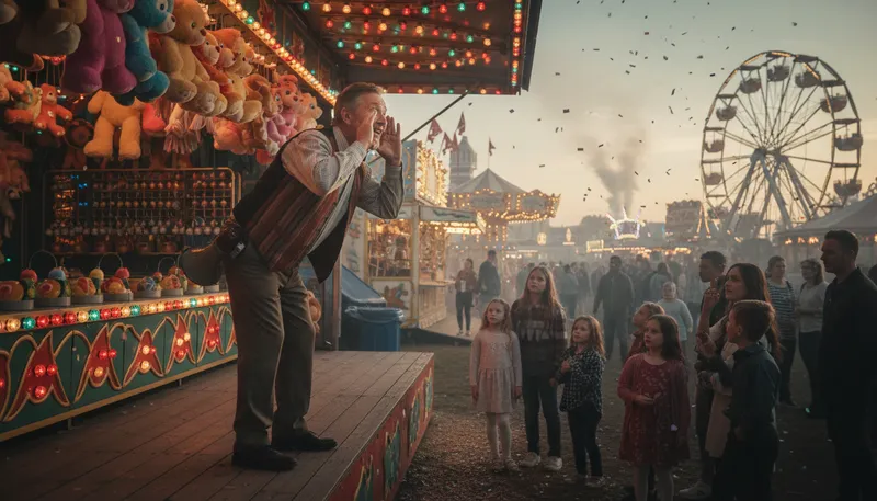 Illustration of carney: A worker at a carnival or fair.