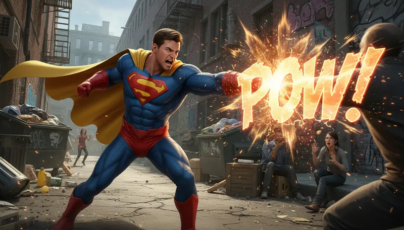 Illustration of pow: A sound representing a punch or impact.