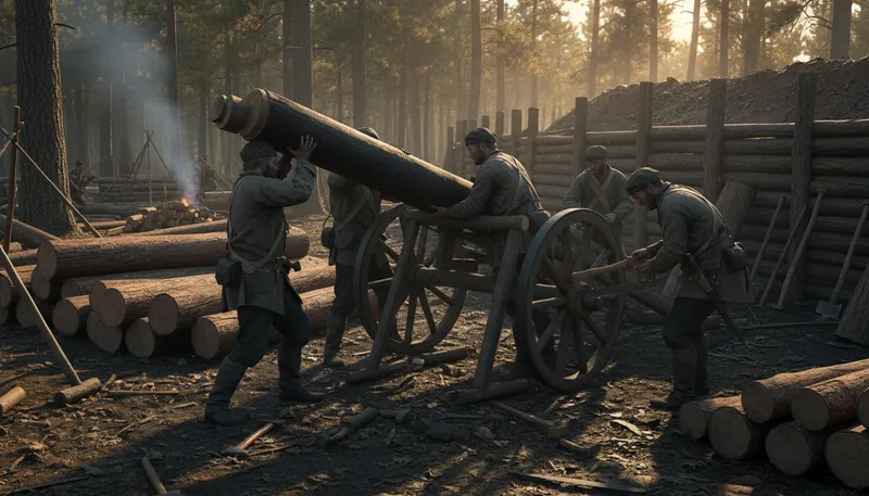 Illustration of quaker gun: A fake cannon made to deceive enemies.