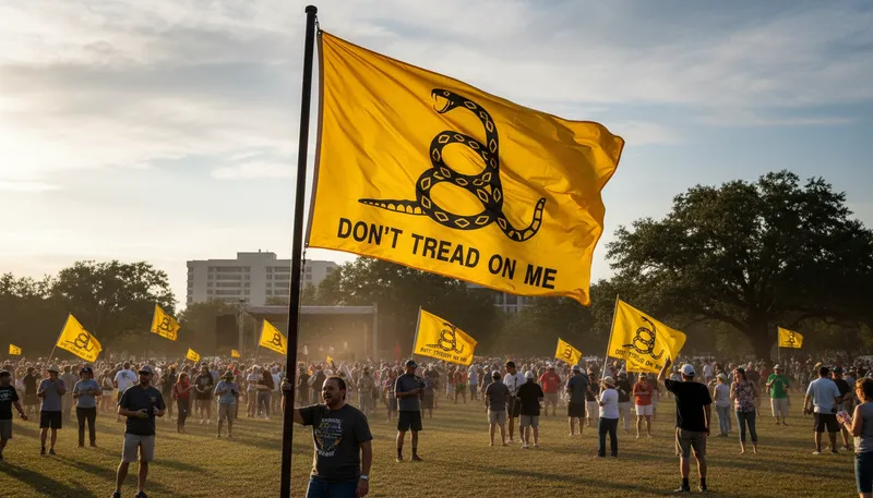 Illustration of gadsden: Referring to a specific historical location or flag.