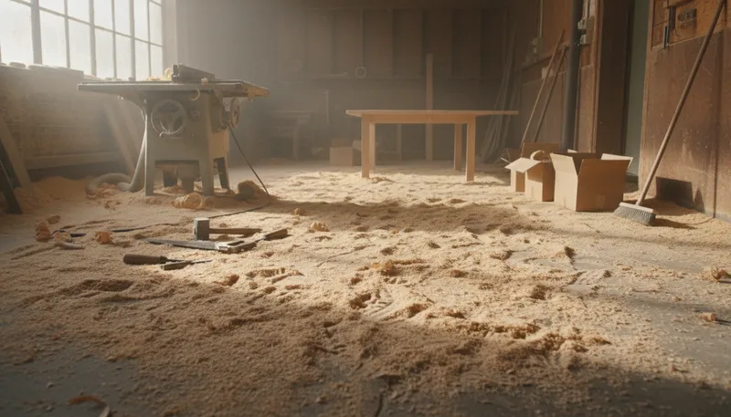 Illustration of sawdust: Tiny wood particles from cutting wood.