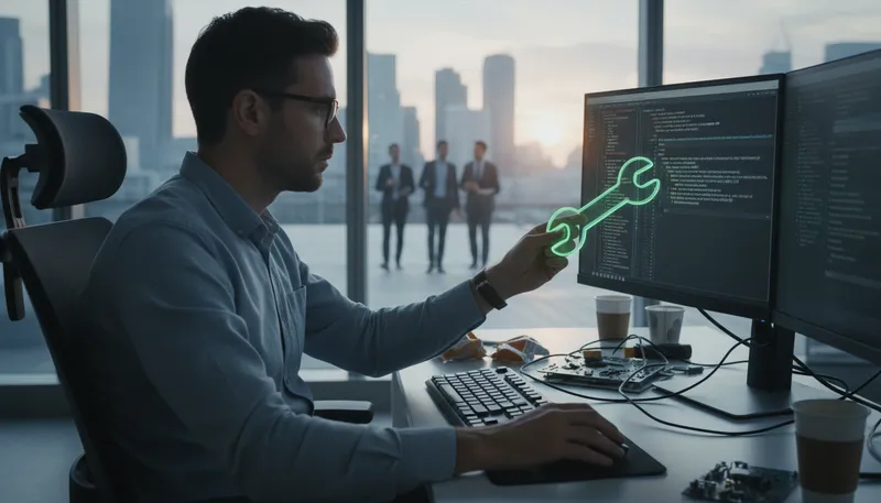 Illustration of programmer: A person who writes computer code.