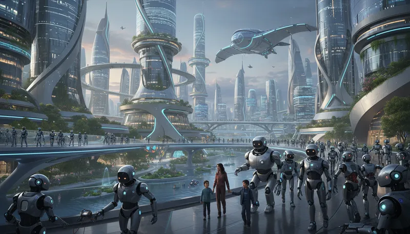 Illustration of futurama: A concept of an advanced, imaginative future.
