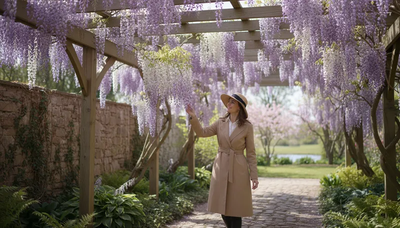 Illustration of wisteria: A flowering plant with long, hanging clusters.
