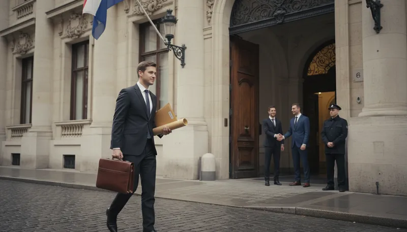 Illustration of attache: A diplomat or official assigned to an embassy.