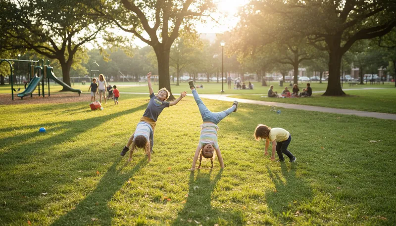 Illustration of do cartwheels: perform acrobatic flips with legs sideways.