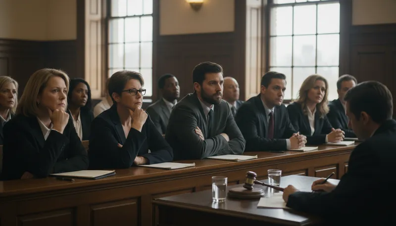 Illustration of jury: a group of people deciding a legal case