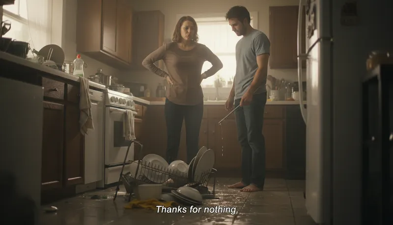 Illustration of thanks for nothing: a sarcastic expression of disappointment.