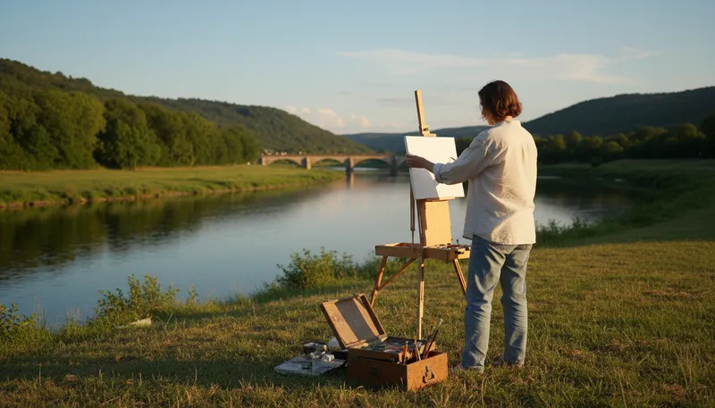 Illustration of easel: A stand used to hold artwork while painting.