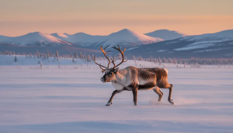 Illustration of caribou: A large deer species found in Arctic regions.