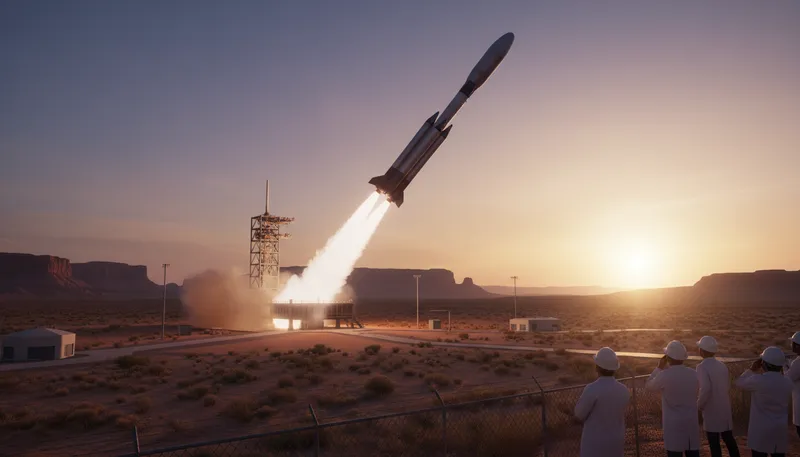 Illustration of liftoff: The moment a rocket or aircraft rises.