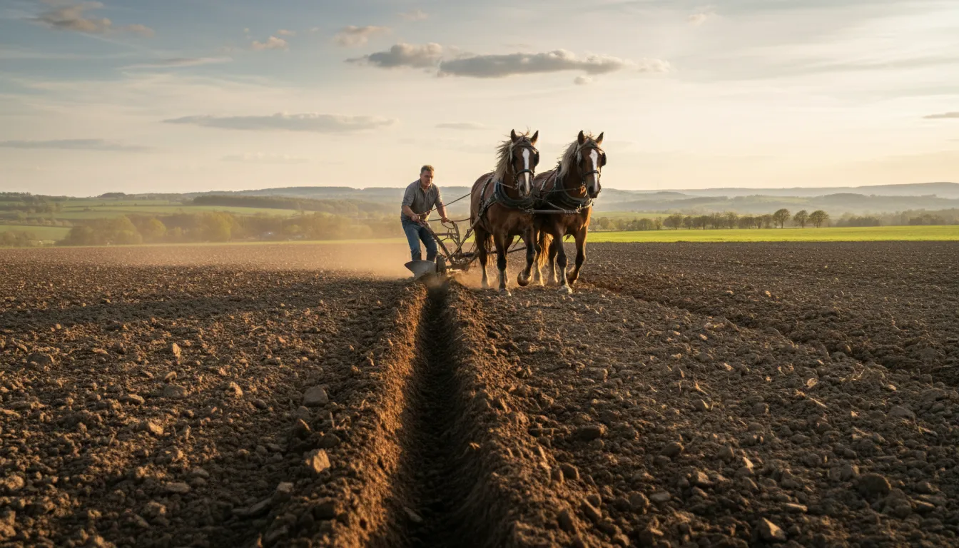 Illustration von voor: a furrow or small ditch made by a plow