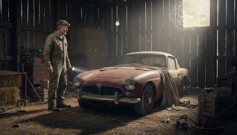 Illustration of barn find: a valuable item discovered in a barn