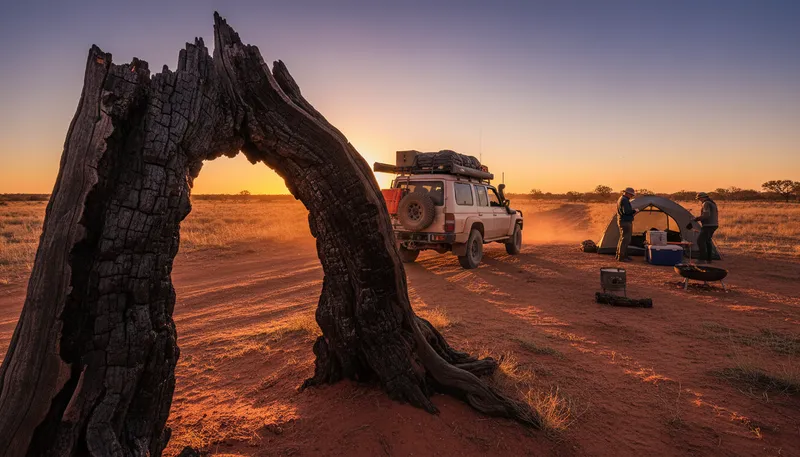 Illustration of beyond the black stump: far away from civilization or comfort