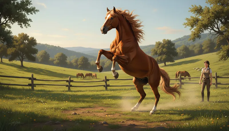 Illustration of prance: To move with a springy, lively step.