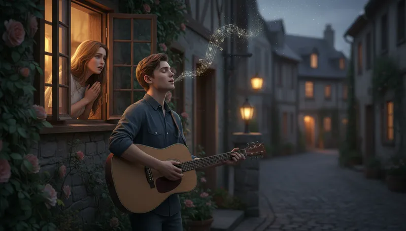 Illustration of serenade: A musical performance given to someone special.