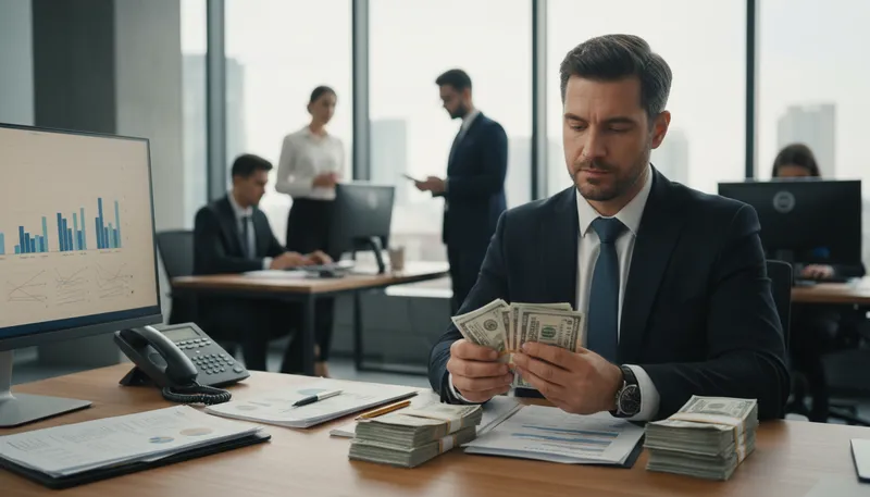 Illustration of banker: A person who manages money and financial services.