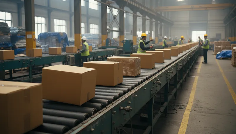 Illustration of conveyor: A belt that moves items from one place to another.