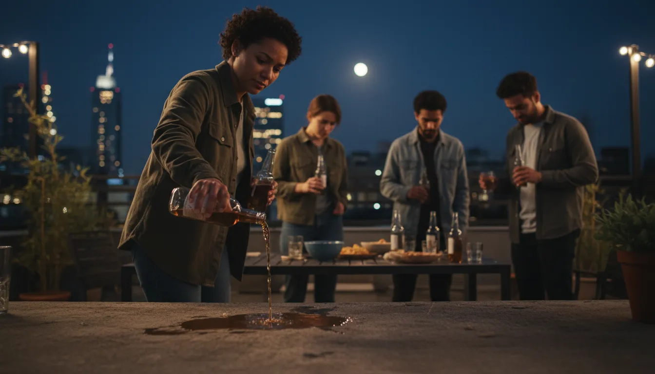 “pour one out” kelimesinin çizimi: To honor someone by spilling a drink.